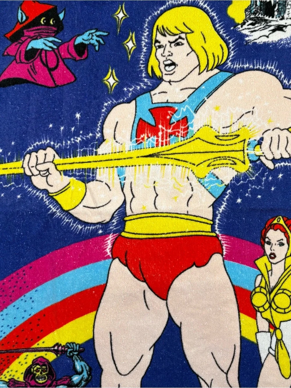 He-Man Masters of the Universe Beach Blue Towel Made in Japan Vtg 1985 RARE